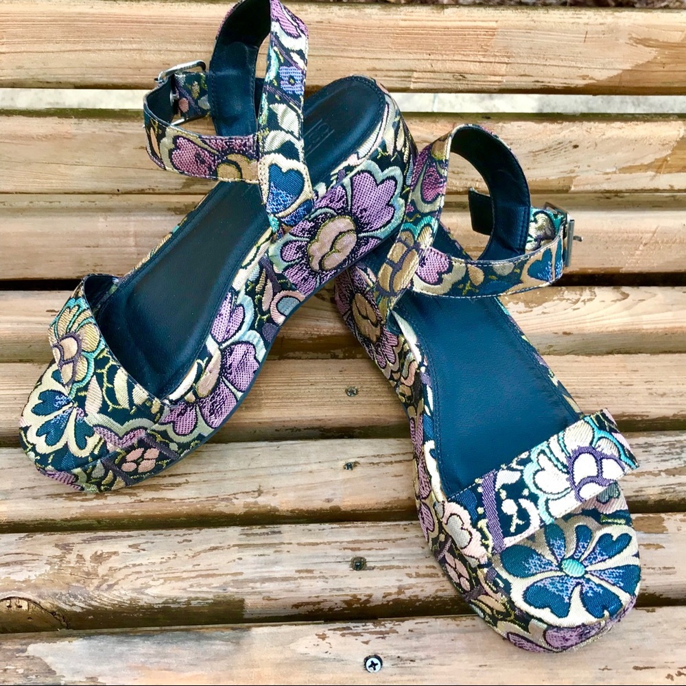 ASOS floral brocade platform sandals, EUC